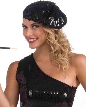 20s Black Sequin Flapper Beret