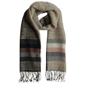 Basketweave Wool Scarf in Black/Natural