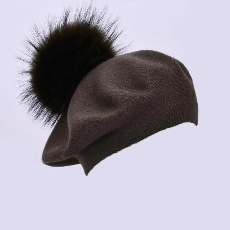 Beret with Pom Pom  Khaki