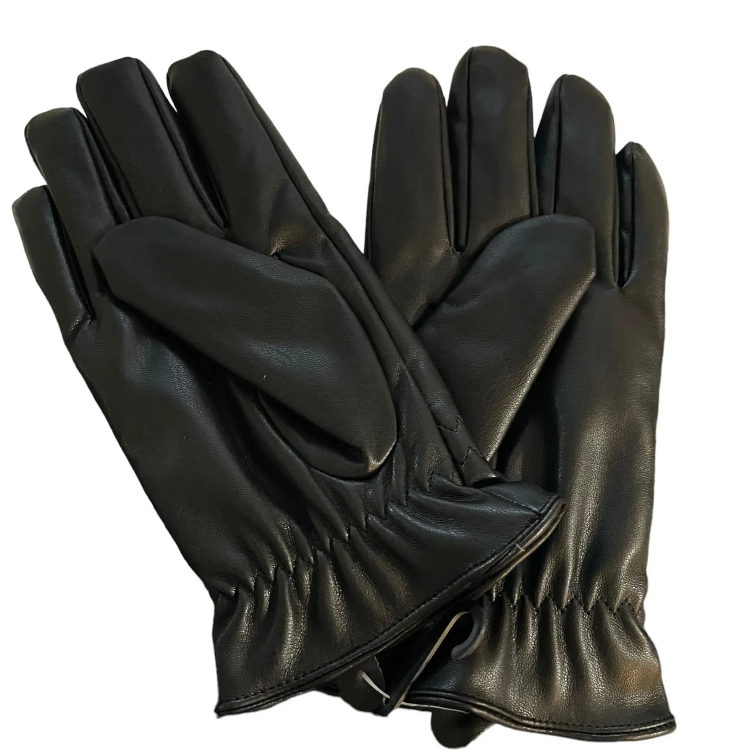 Black Faux Leather Lined Cold Weather Gloves Large