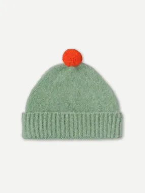 BRUSHED PLAIN HAT CONTRAST POMPOM SAGE & ORANGE GLOSS