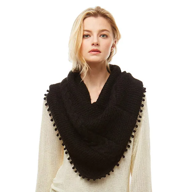 Cozy Pom Pom Tube Scarf Soft Knit Wrap