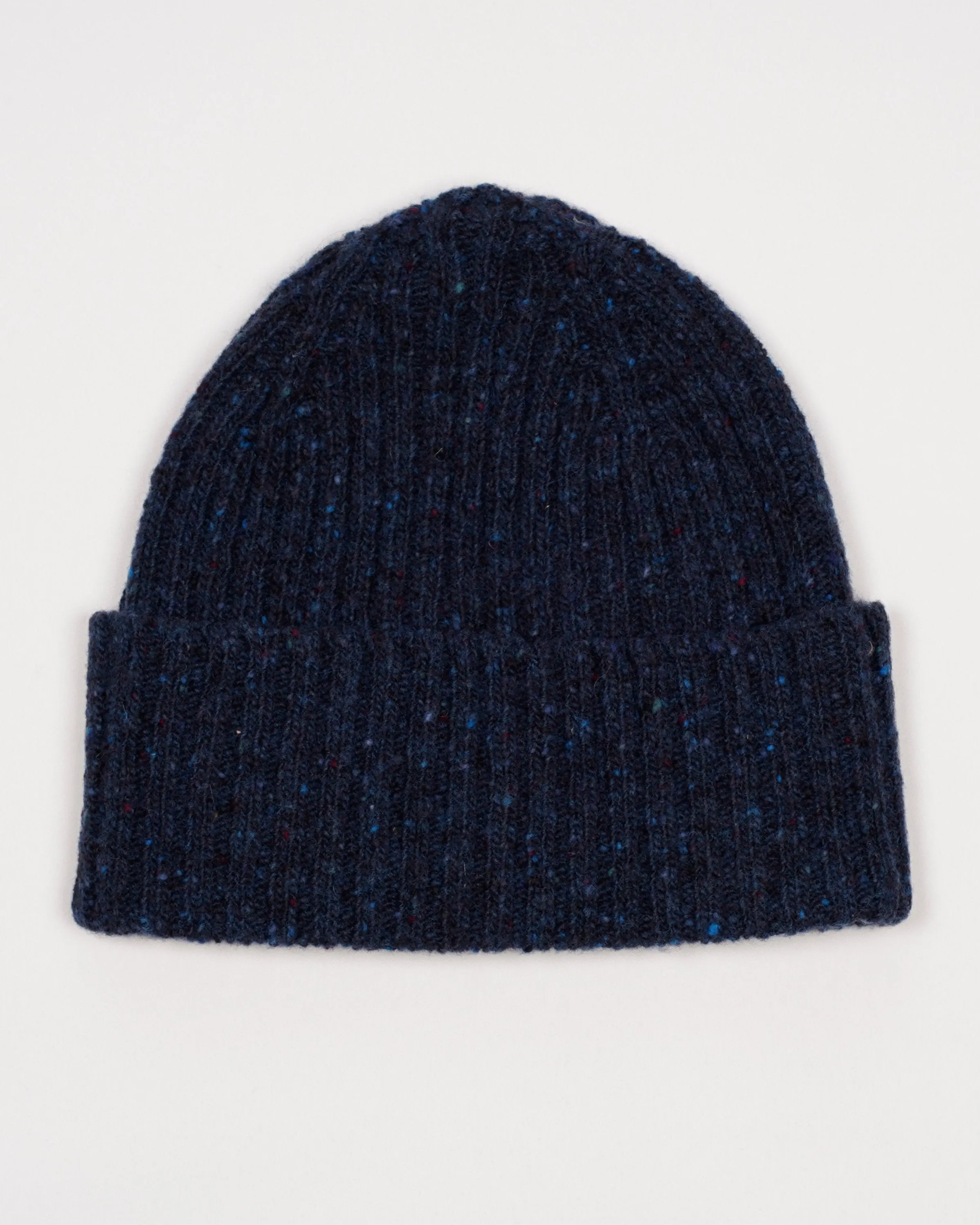 Navy Drakes Donegal Ribbed Merino Wool Beanie