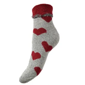 Grey Cuff Socks With Red Hearts