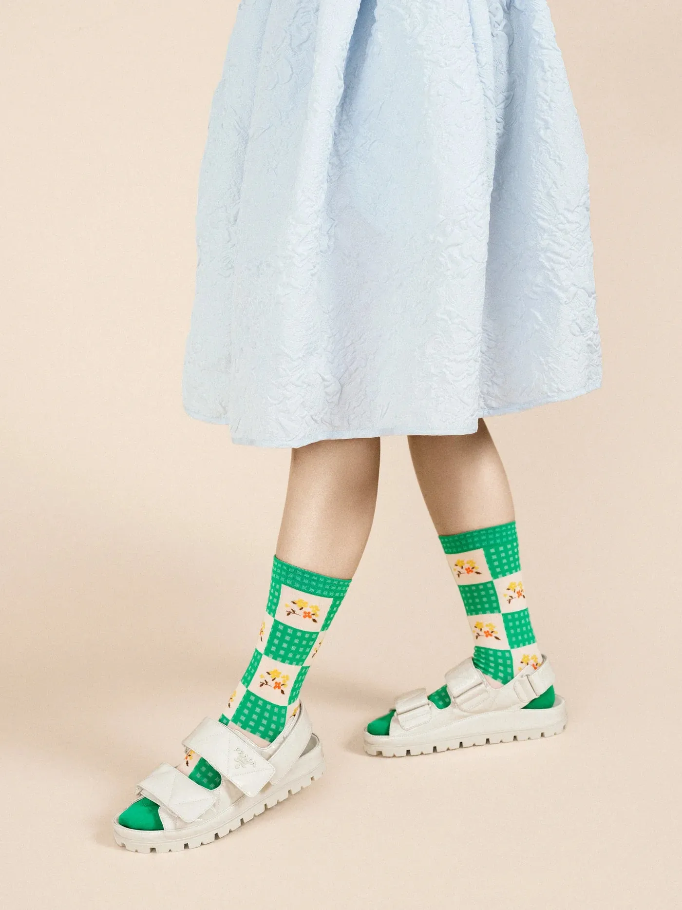 Hansel From Basel | Country Gingham Crew Socks in Green