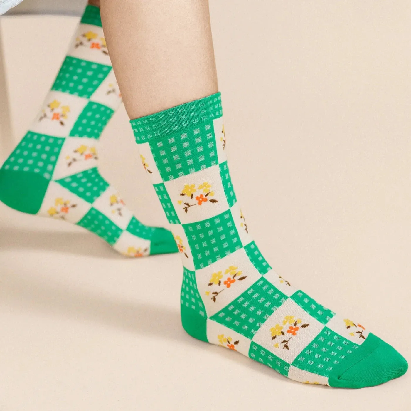 Hansel From Basel | Country Gingham Crew Socks in Green