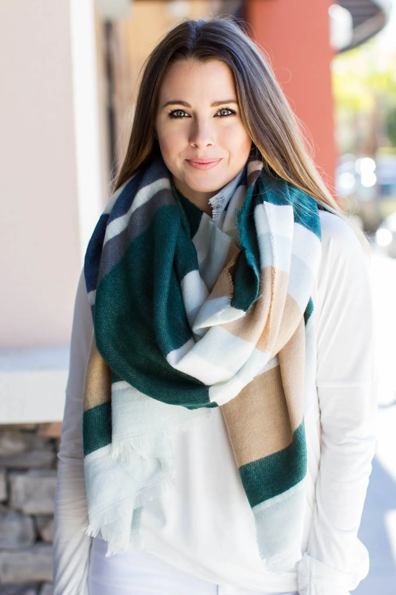 Hold On Stripe Blanket Scarf - Green