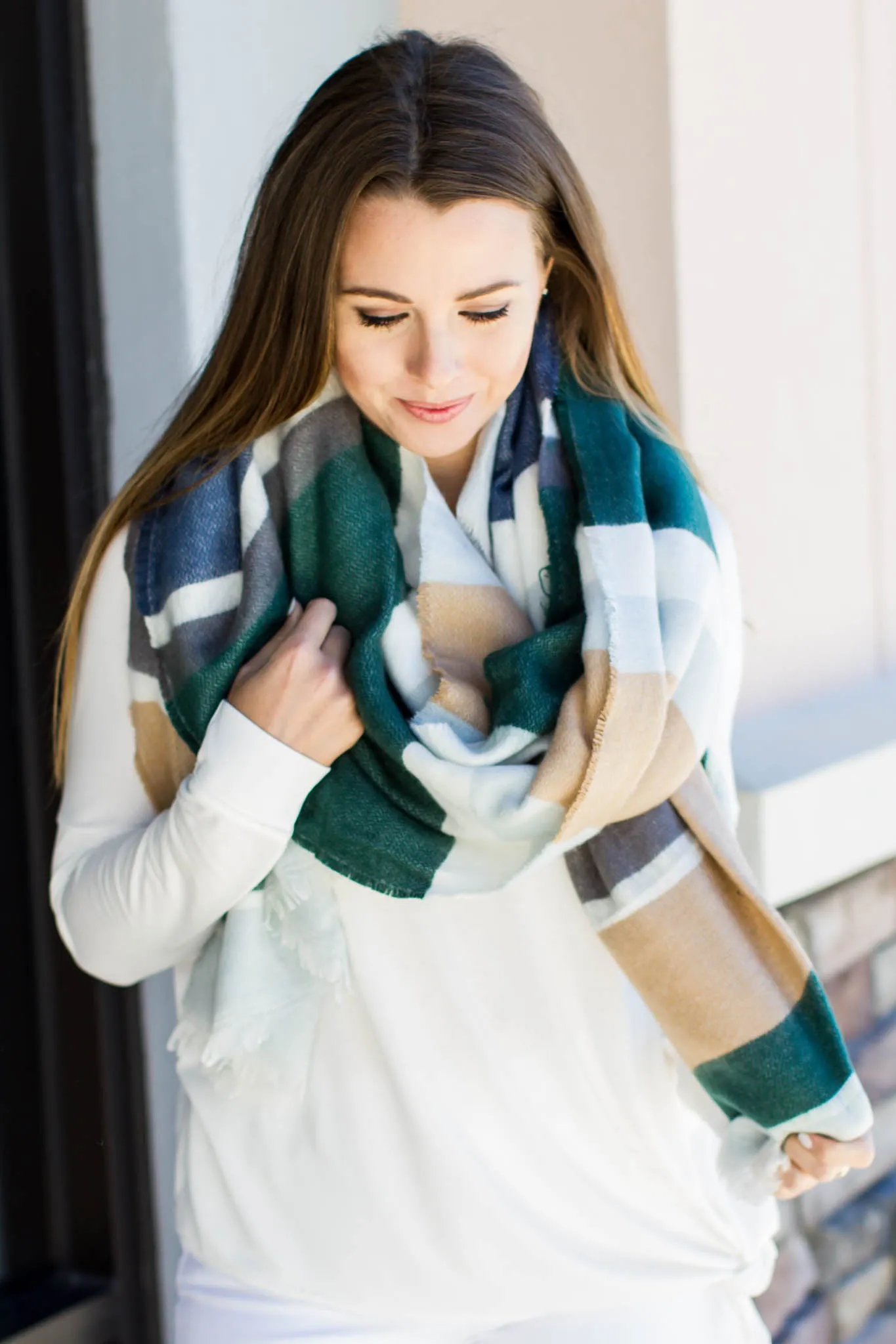 Hold On Stripe Blanket Scarf - Green