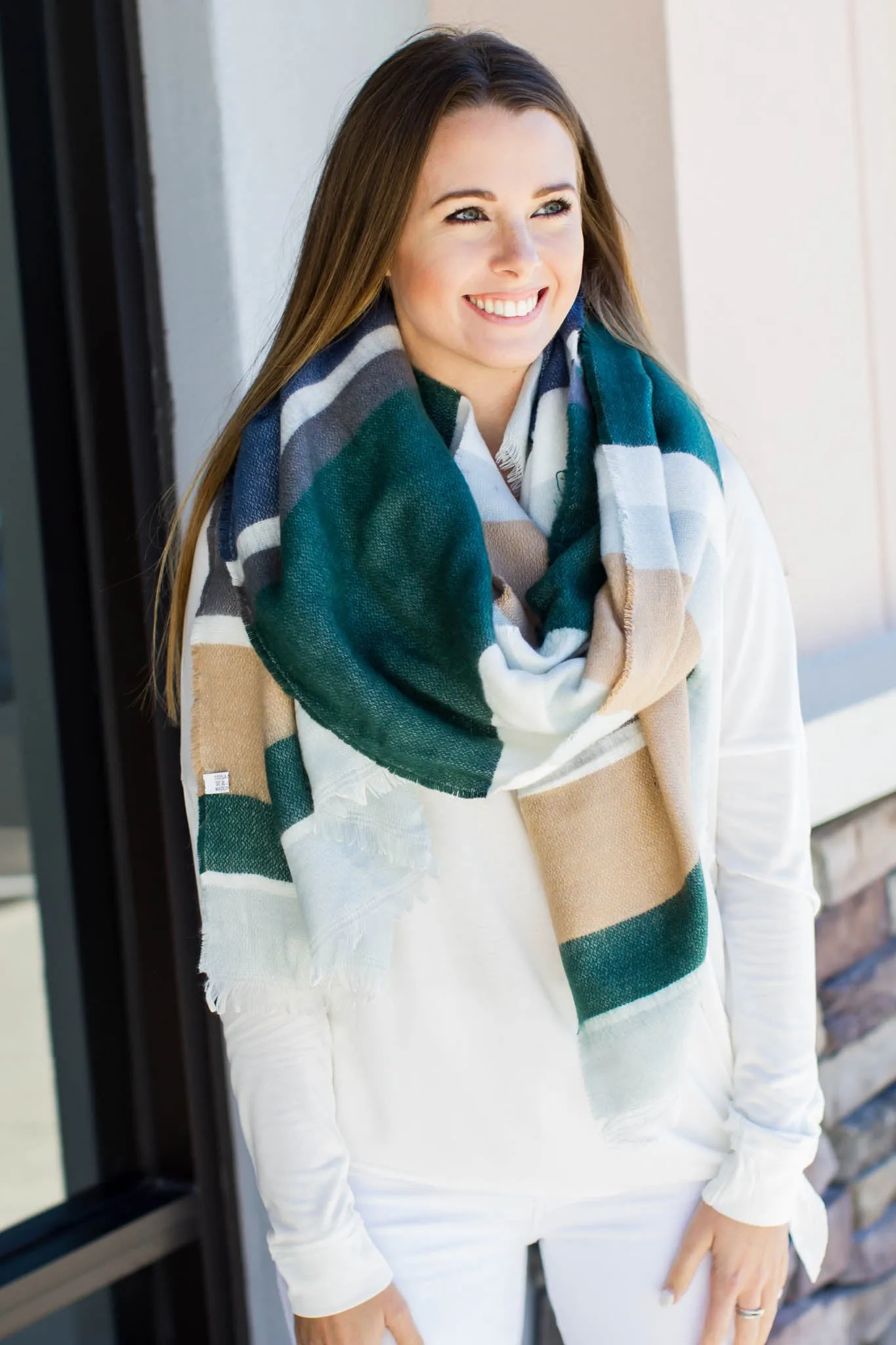 Hold On Stripe Blanket Scarf - Green