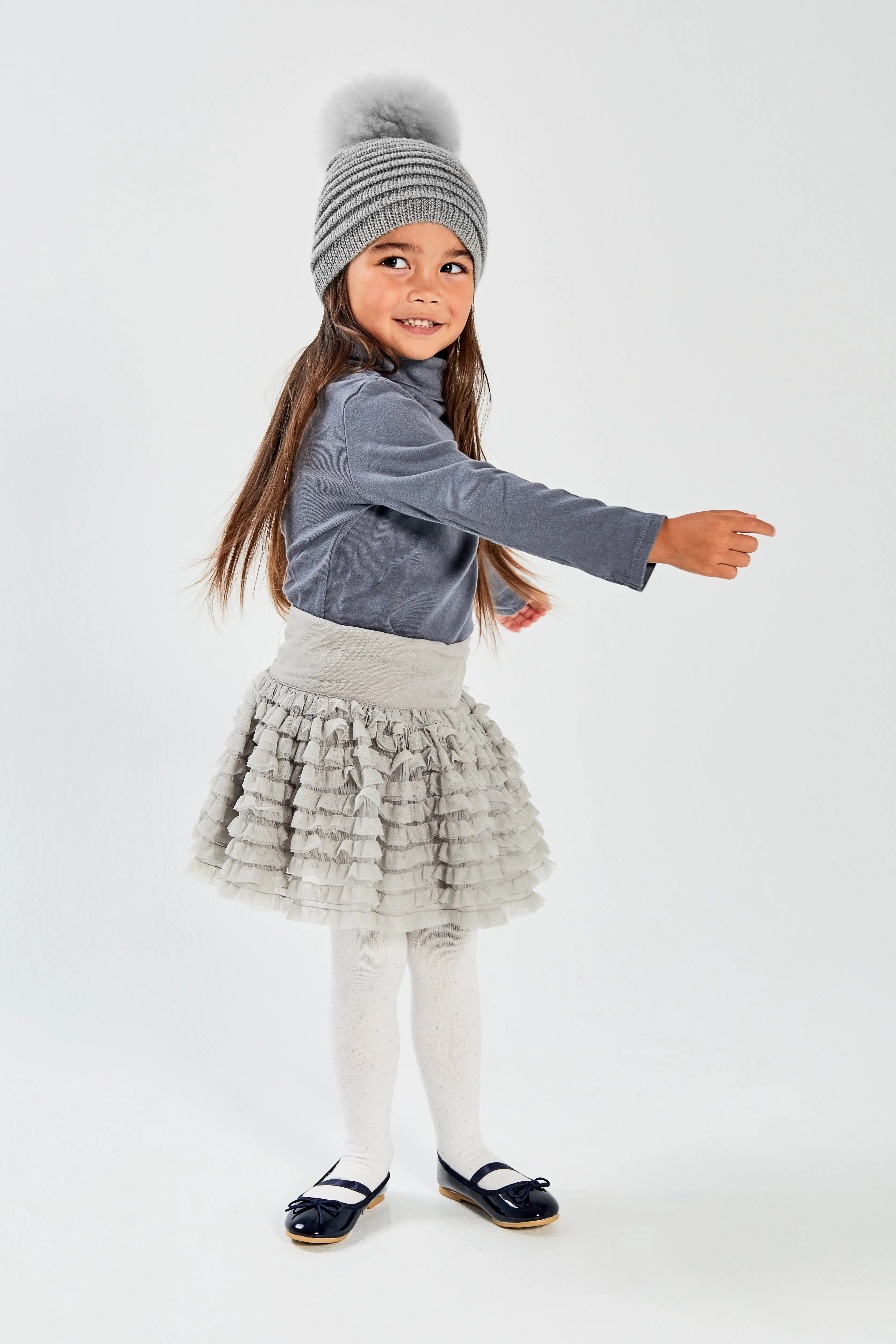 Kids (4-5 Years) Ribbed Hat with Oversized Fur Pompon