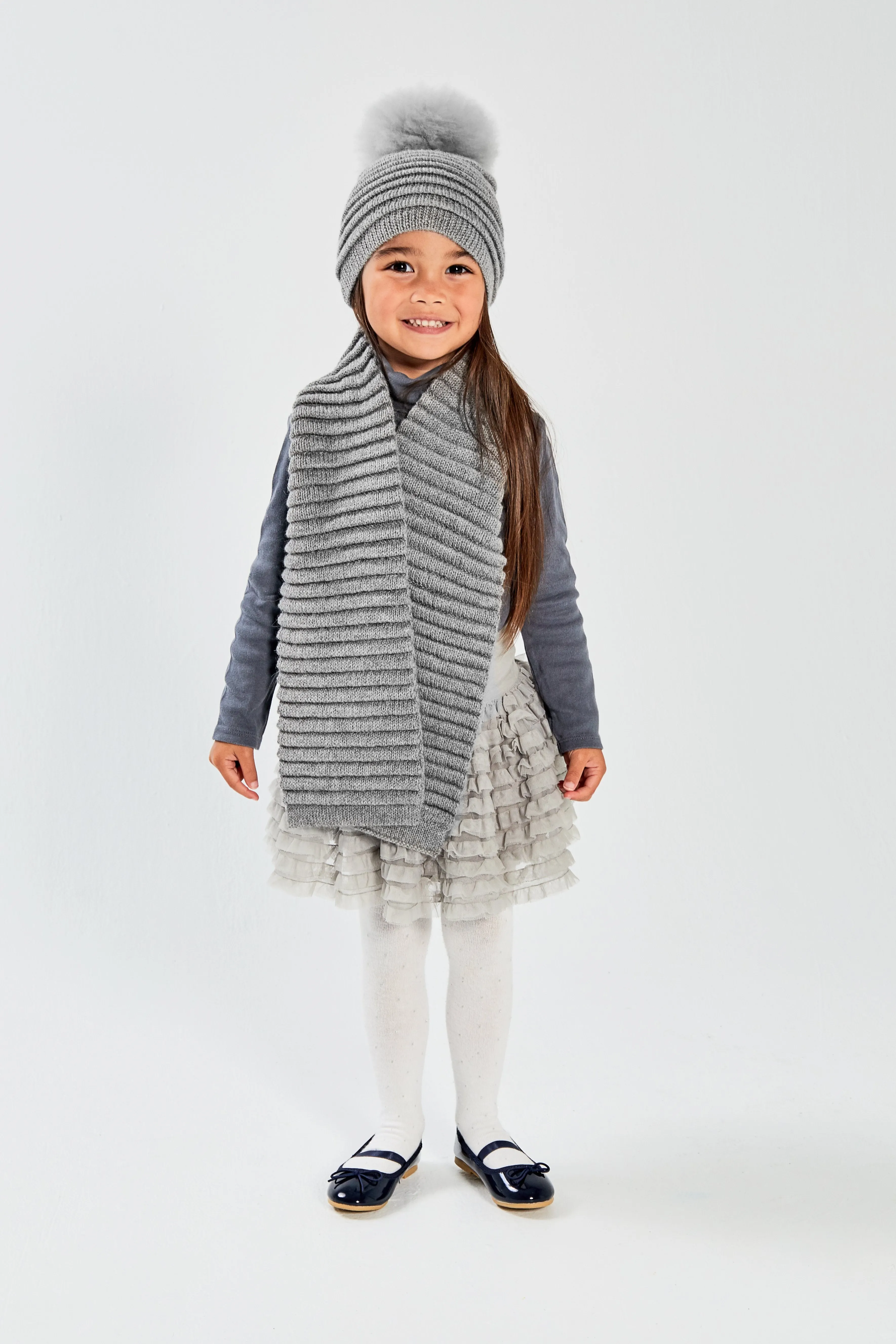 Kids (4-5 Years) Ribbed Hat with Oversized Fur Pompon