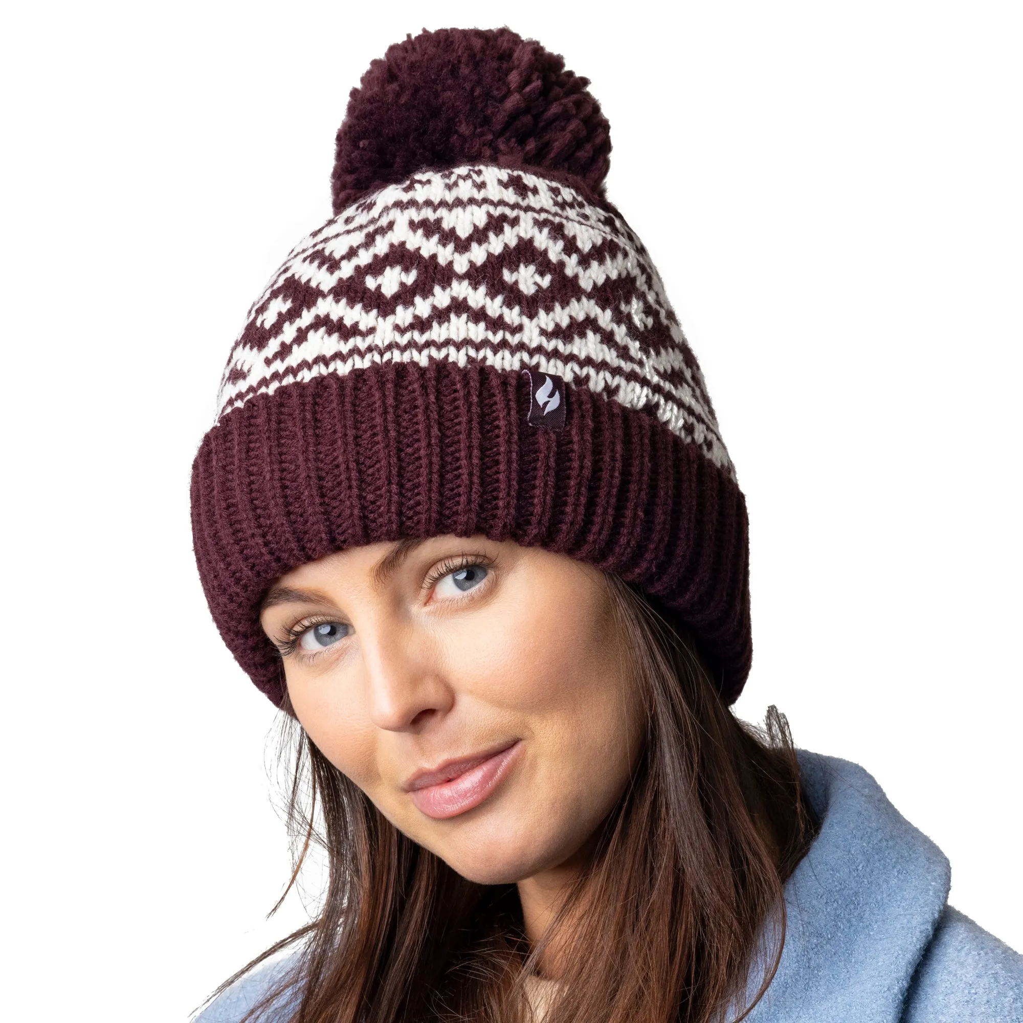 Ladies Billingen Jacquard Pom Pom Hat - Wine