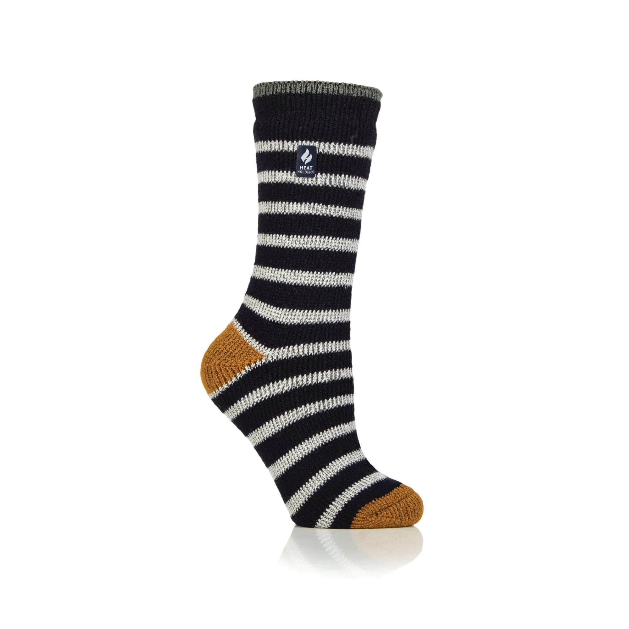 Ladies Original Amara Two Tone  Stripe Socks - Navy / Mustard