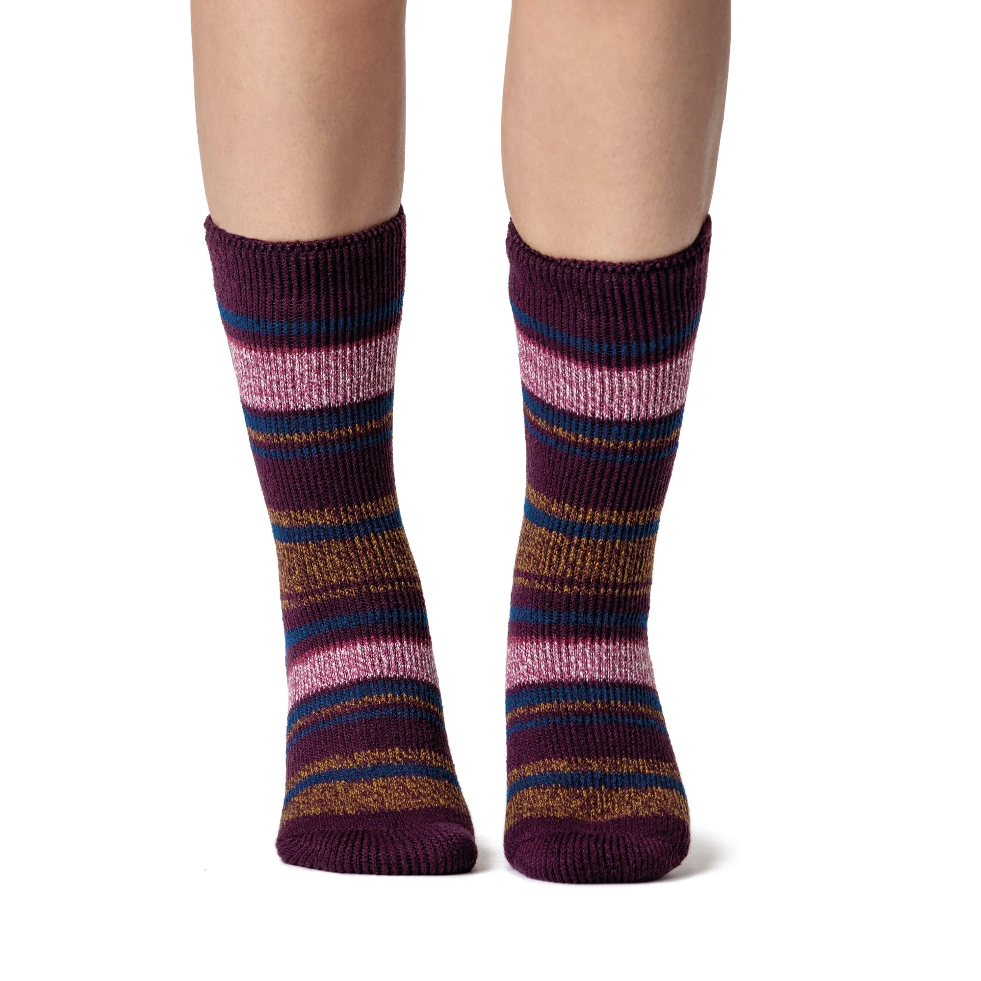 Ladies Original Calanda Block Stripe Socks - Cabernet & Mustard