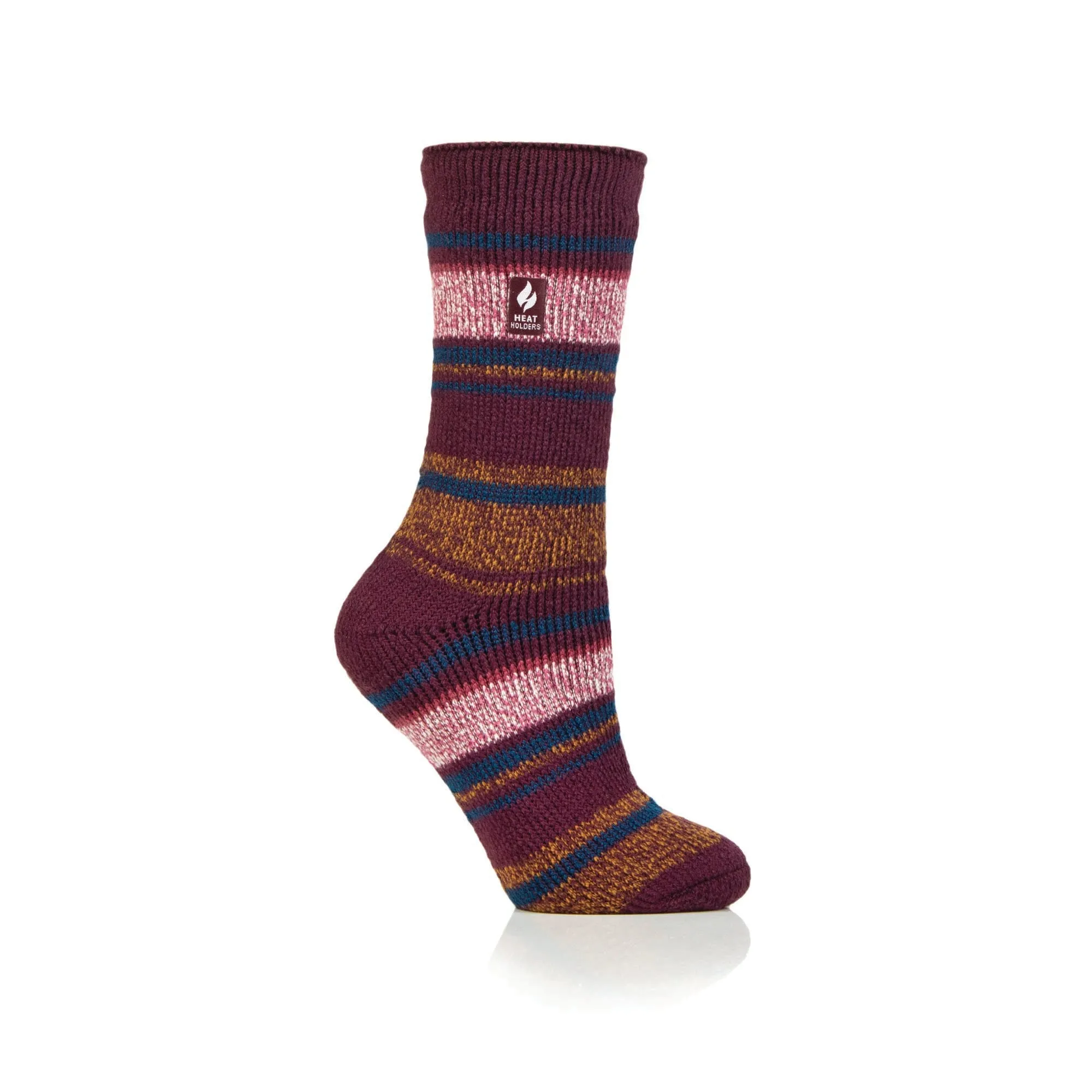 Ladies Original Calanda Block Stripe Socks - Cabernet & Mustard