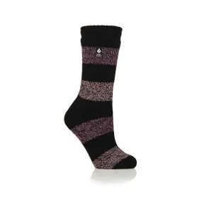 Ladies Original Neve Wide Stripe Socks - Black/Mulberry