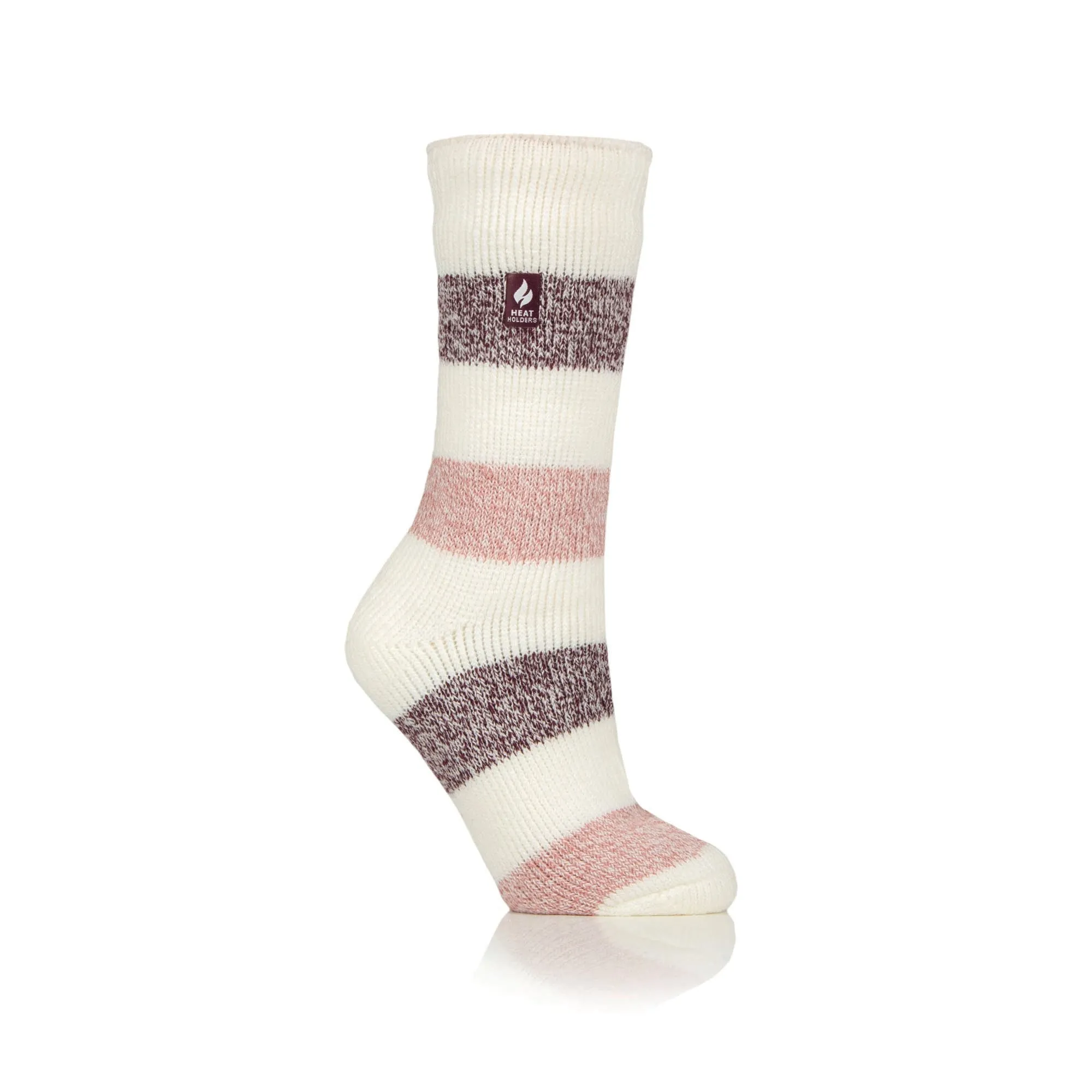 Ladies Original Neve Wide Stripe Socks - Cream / Muted Coral