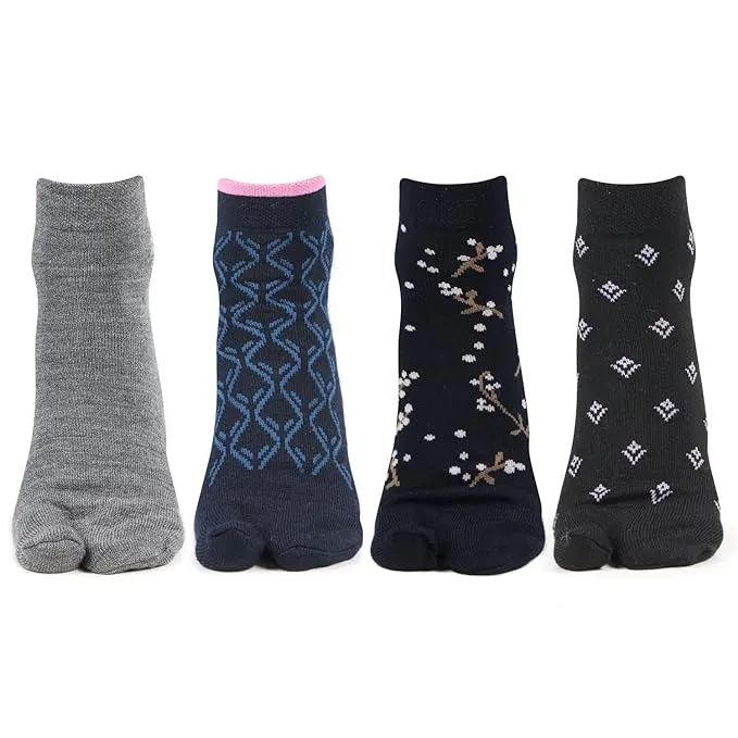 Ladies Woolen Ankle-Length Multi-color Thumb Socks - Pack Of 4