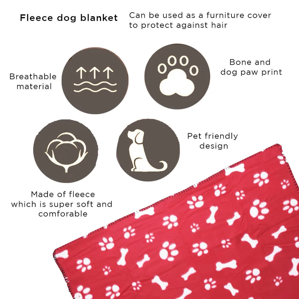 Large Pet Fleece Blanket with Paw Print