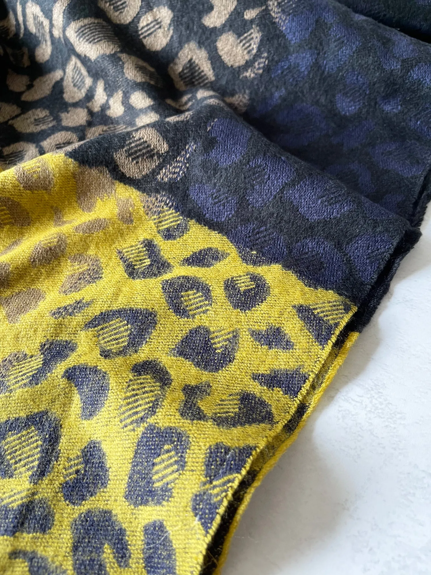 LARGE WOOL MIX THICK LEOPARD PRINT SHAWL - MUSTARD