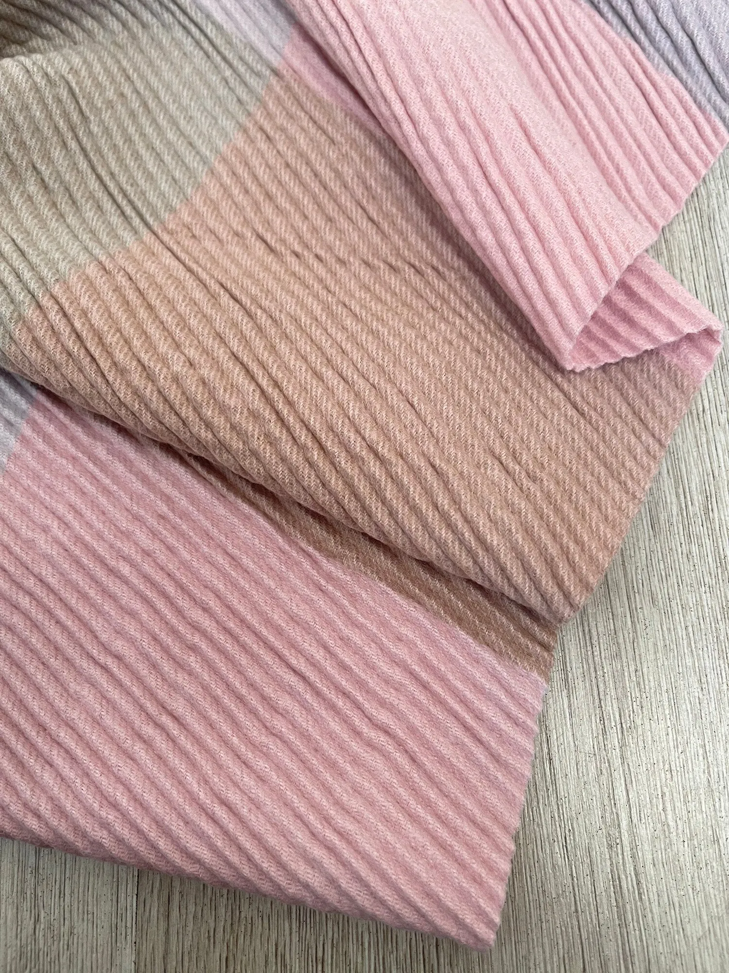 LONG PINK CRINKLE MULTICOLOUR WOOL MIX COLOUR BLOCK CHECK SCARF