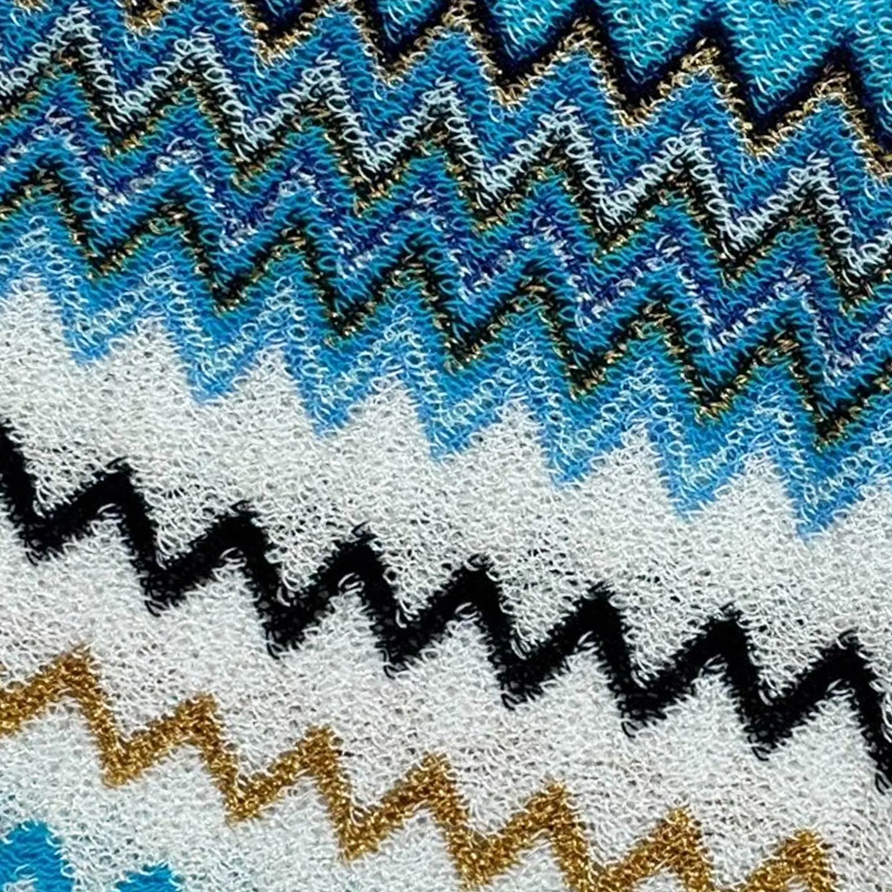 Missoni Scarf Aqua White Olive-Gold Chevron Design - Women Designer Shawl