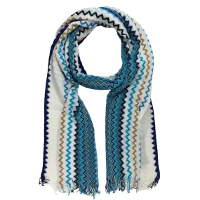 Missoni Scarf Aqua White Olive-Gold Chevron Design - Women Designer Shawl