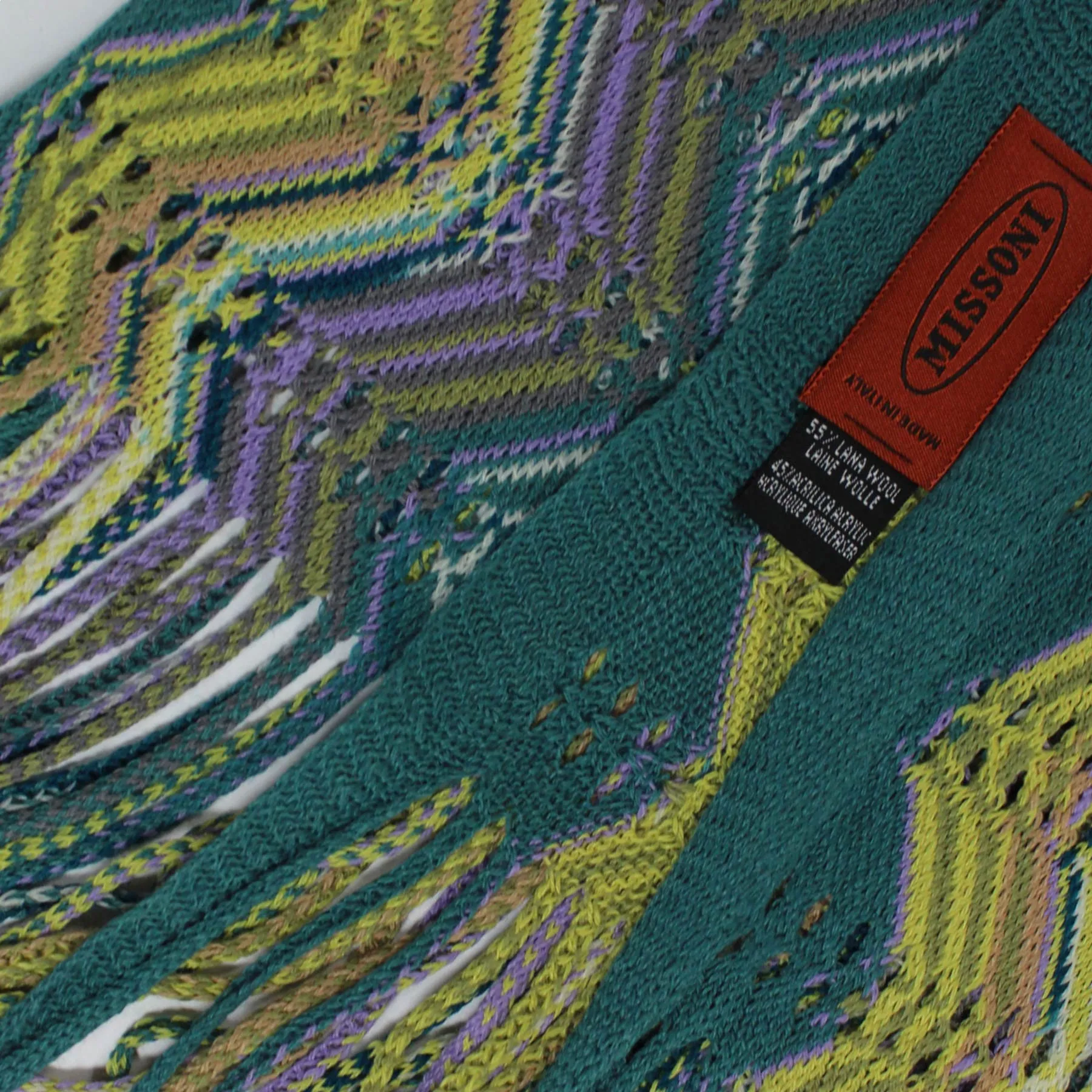 Missoni Scarf Green Lilac Herringbone Design - Designer Shawl