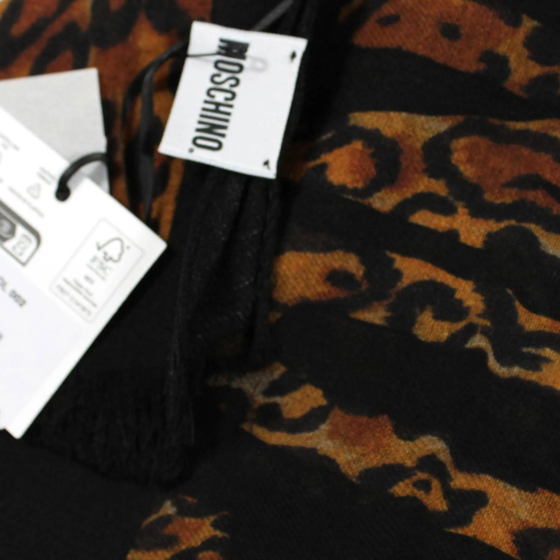  oversized Moschino Black Logo & Leopard Print Wool-Silk Shawl - Luxury Fashion Scarf Sale