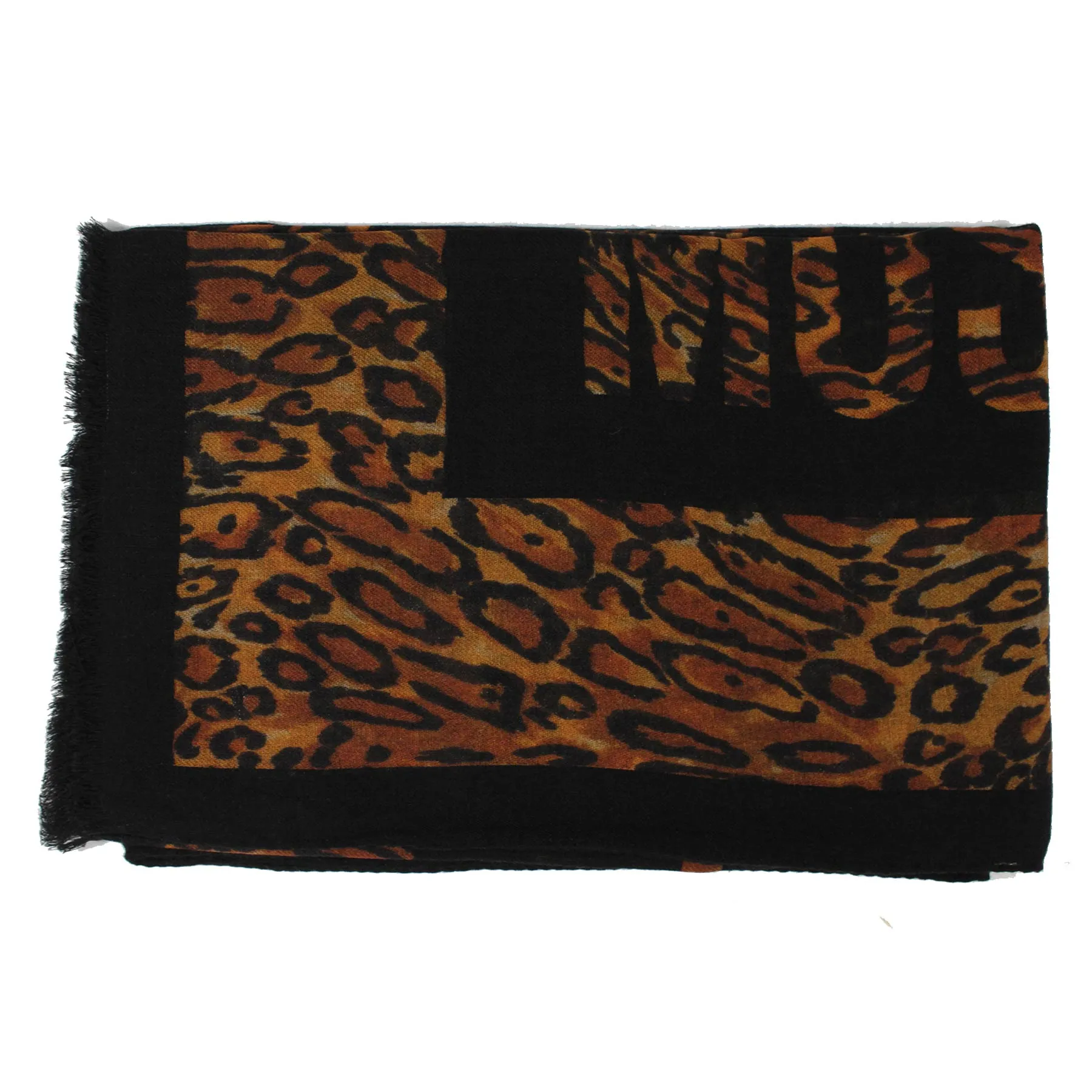  oversized Moschino Black Logo & Leopard Print Wool-Silk Shawl - Luxury Fashion Scarf Sale