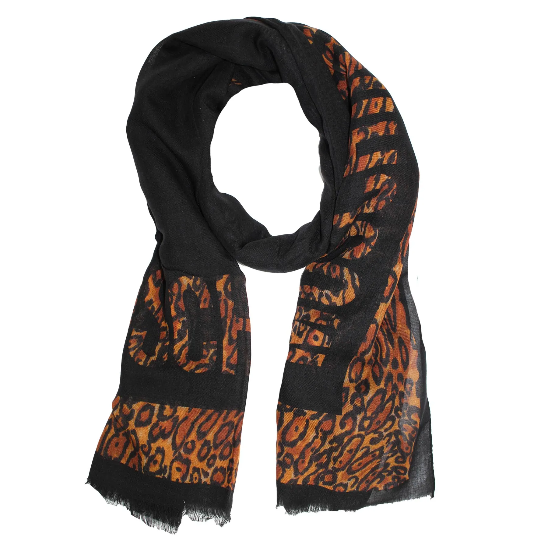  oversized Moschino Black Logo & Leopard Print Wool-Silk Shawl - Luxury Fashion Scarf Sale