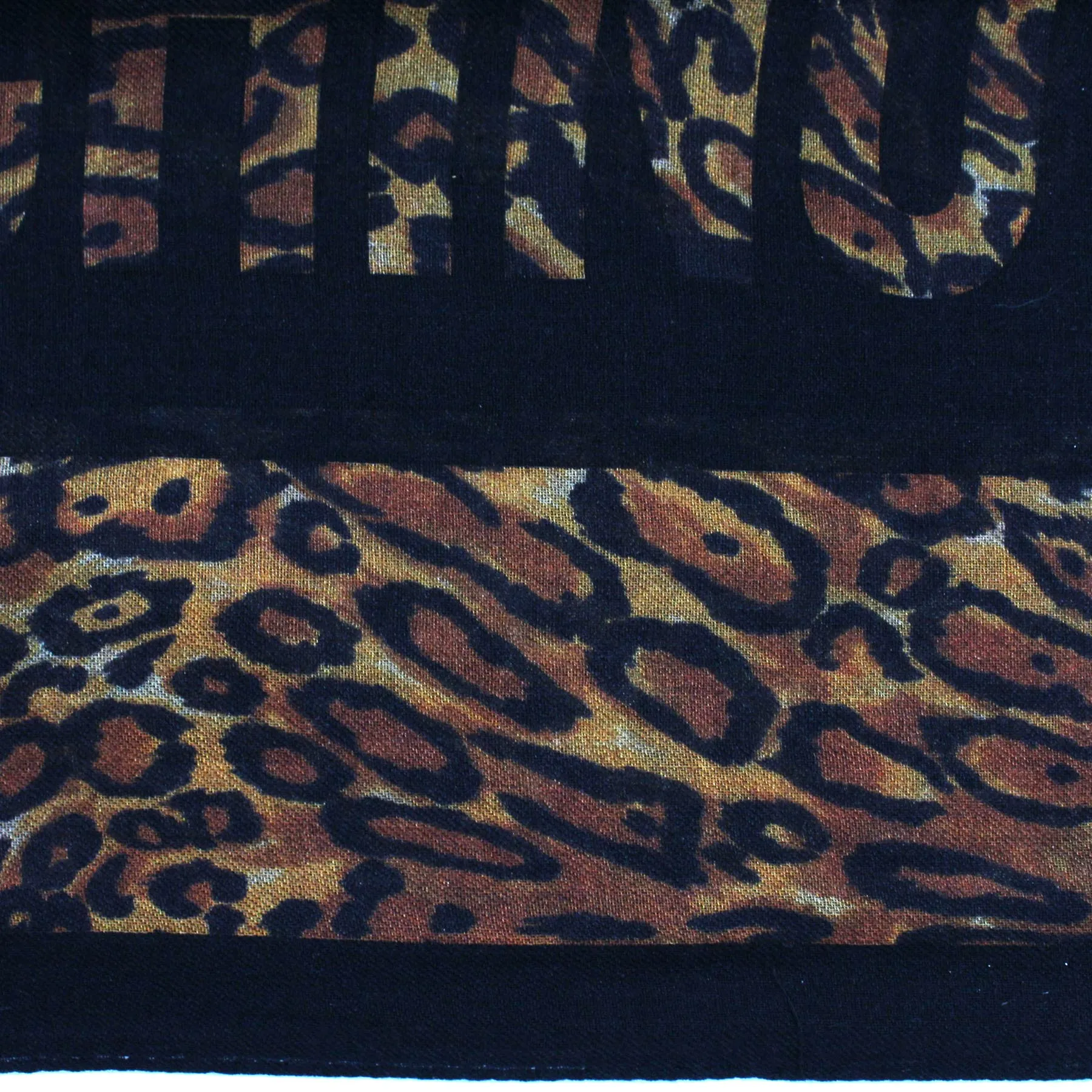  oversized Moschino Black Logo & Leopard Print Wool-Silk Shawl - Luxury Fashion Scarf Sale