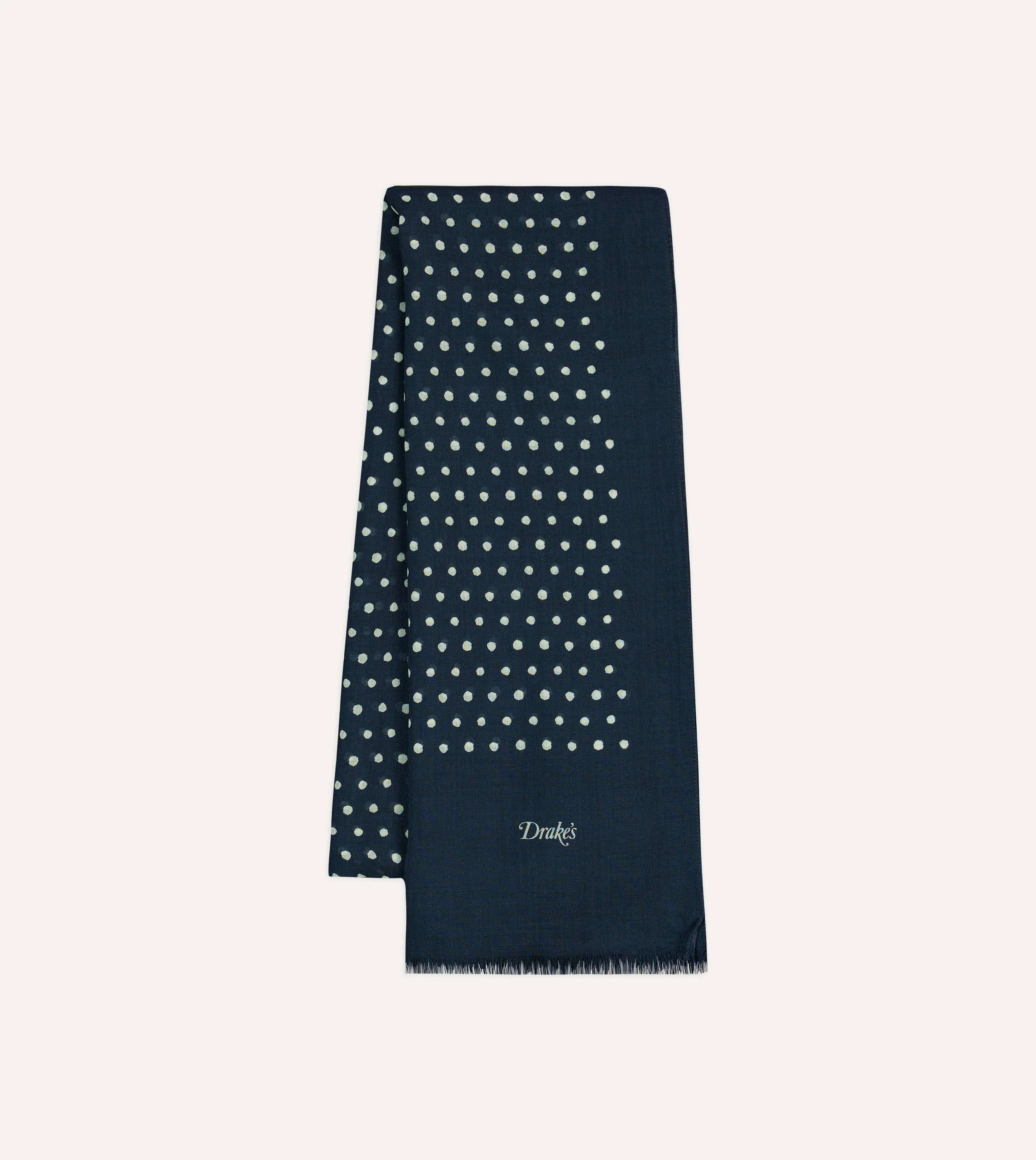 Navy Polka Dot Wool Scarf