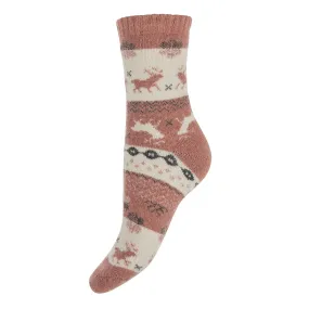 Pink Blend Socks with reindeer pattern