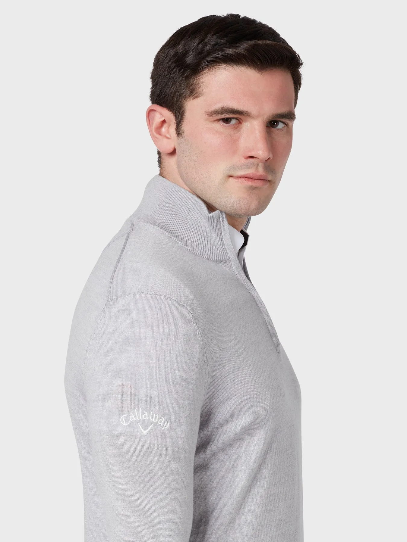 Quarter Zip Merino Sweater In Pearl Blue Heather