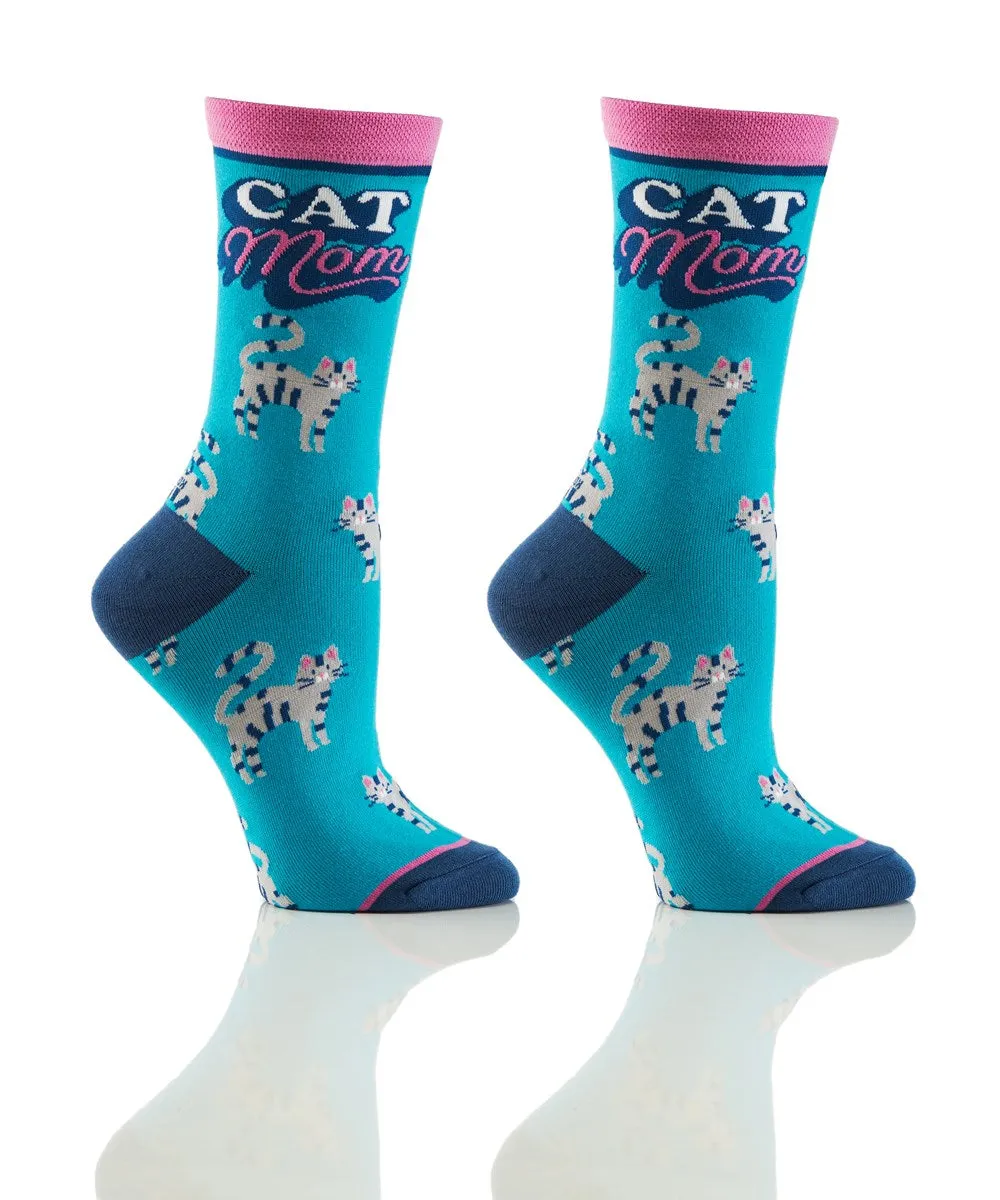 "Cat Mom" Cotton Dress Crew Socks by Yo Sox - Medium