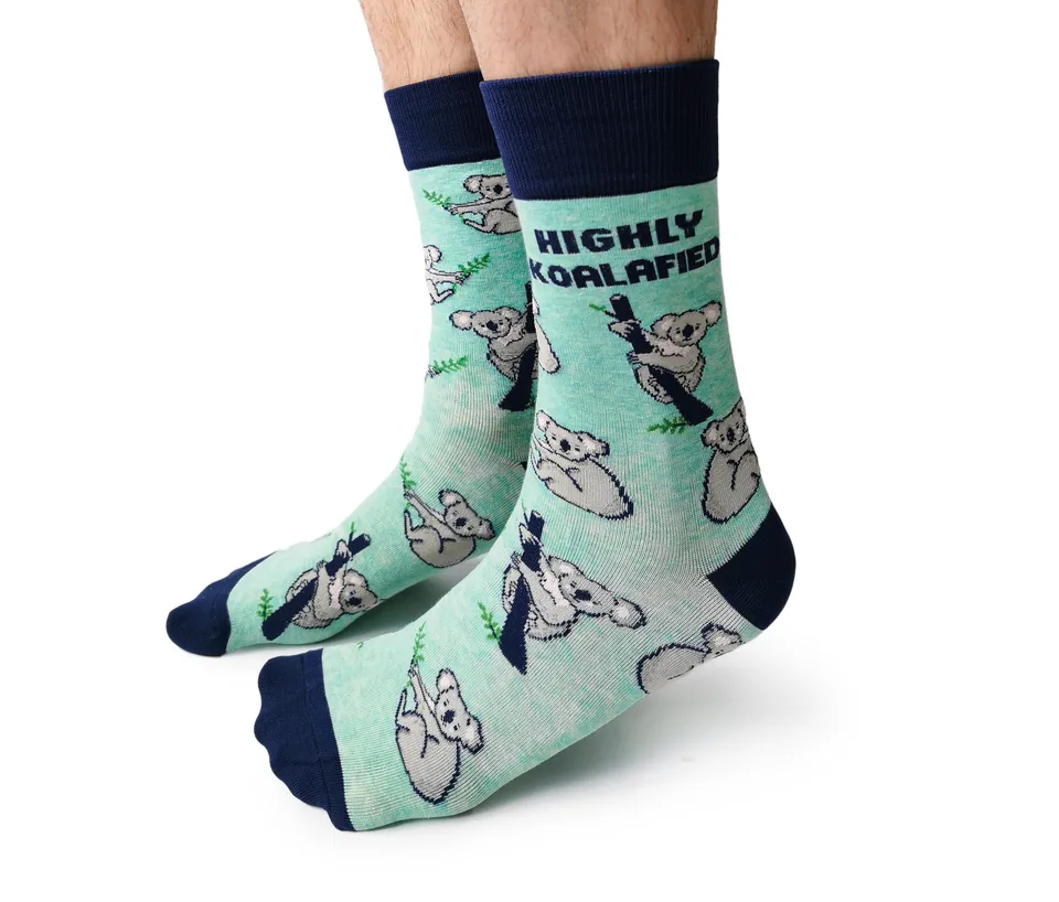 "Koalafied" Cotton Crew Socks by Uptown Sox