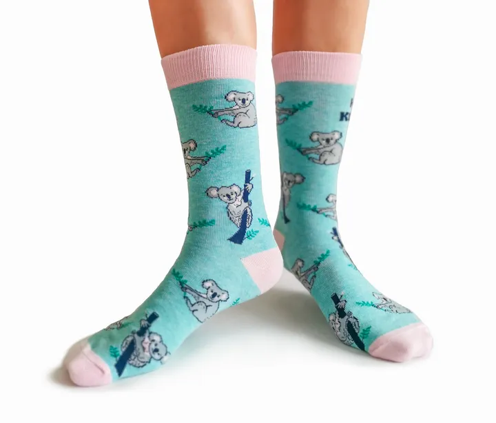 "Koalafied" Cotton Crew Socks by Uptown Sox