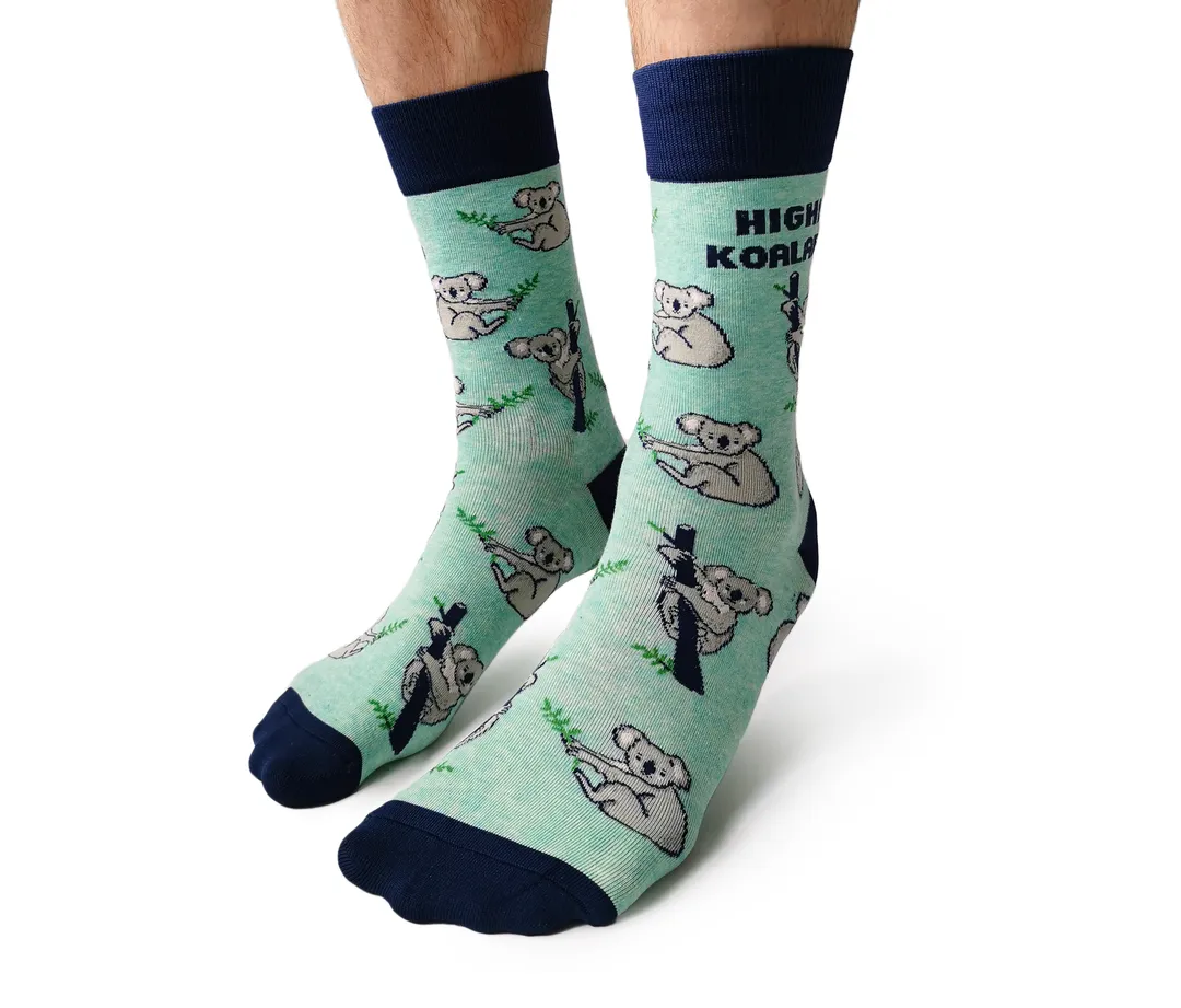 "Koalafied" Cotton Crew Socks by Uptown Sox