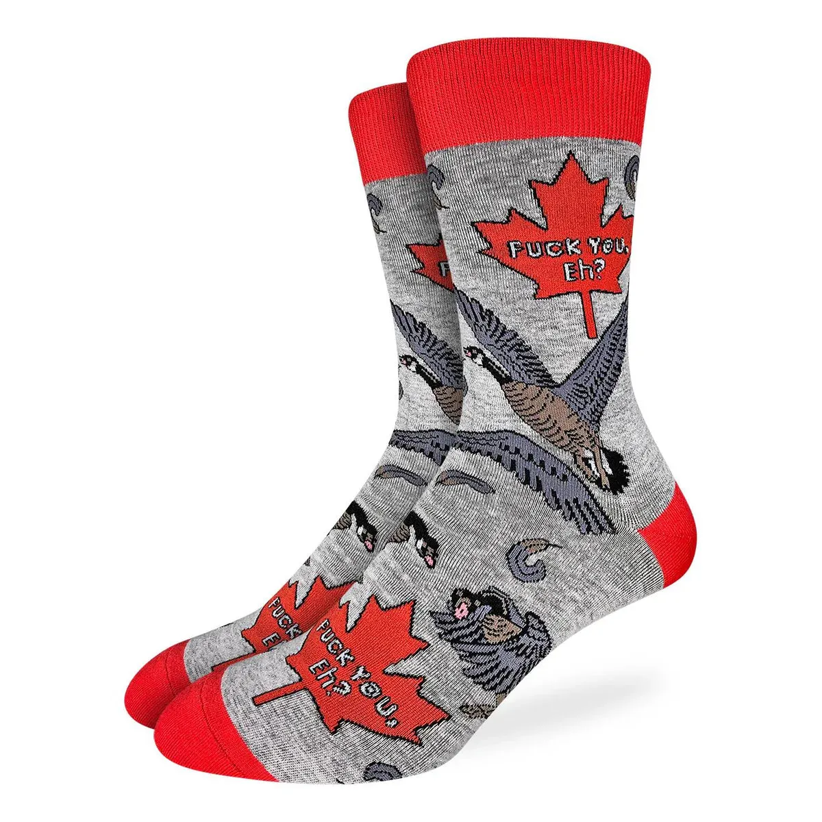 "Mean Canada Goose" Cotton Crew Socks by Good Luck Sock (Large)