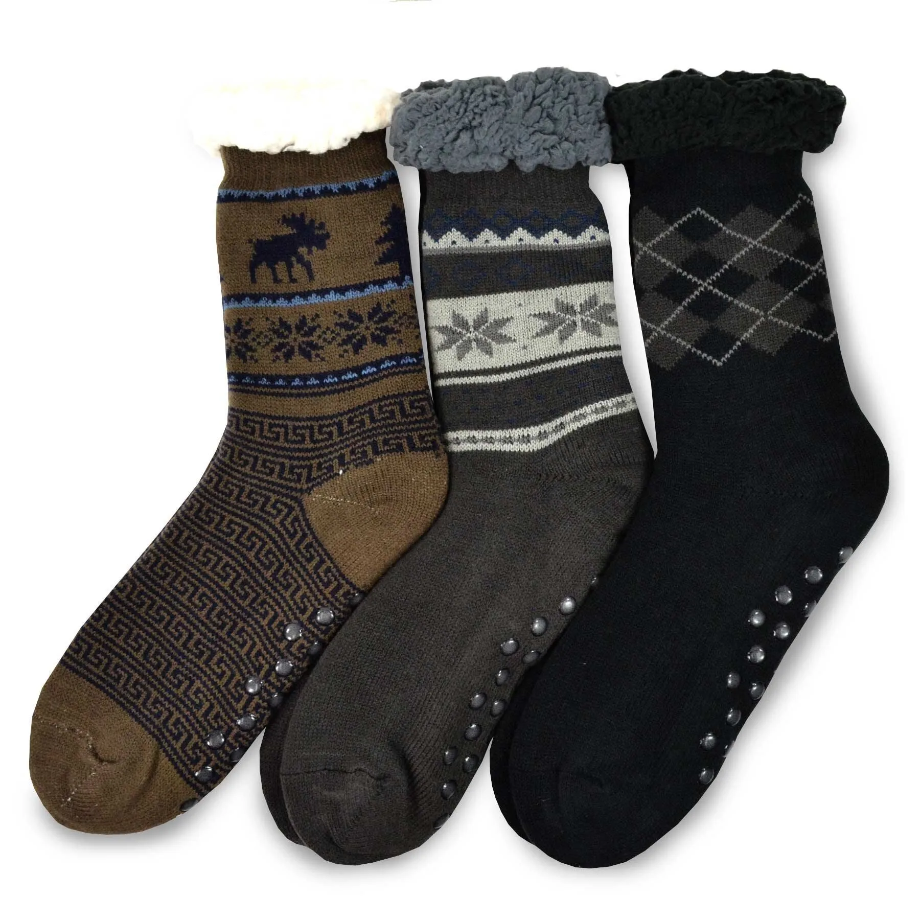 TeeHee Socks Men's Double Layered Polyester Crew Assorted 3-Pack (R1300)