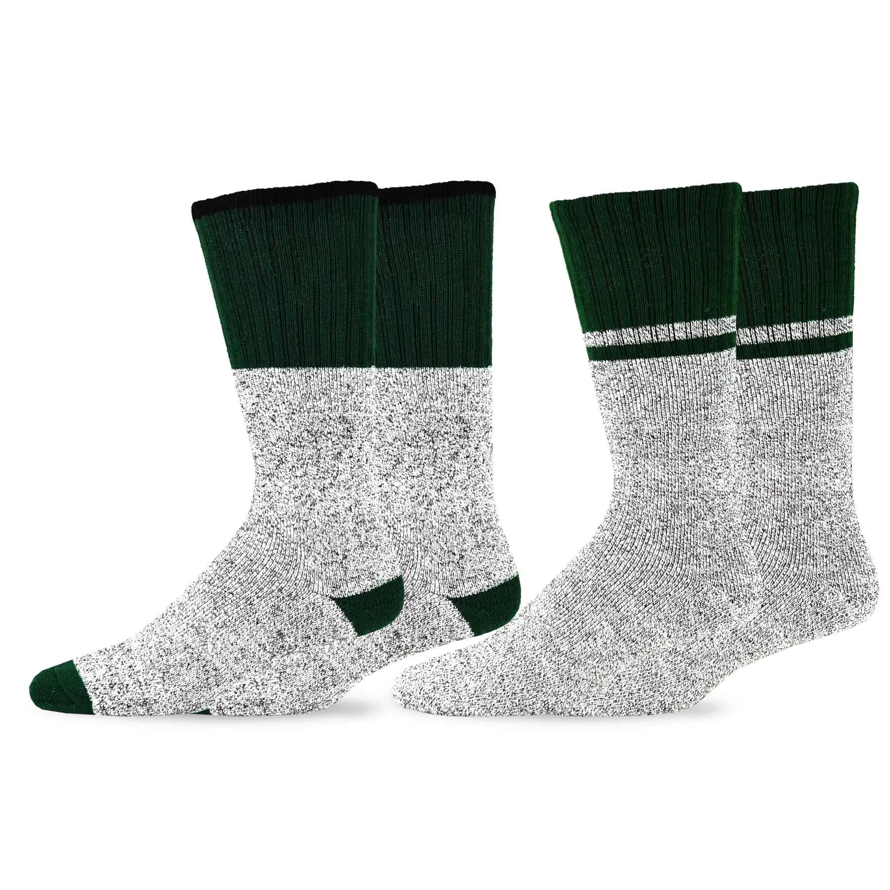 TeeHee Socks Men's Thermal Cotton Crew Green Tip 2-Pack (50766)