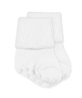 White non-skid organic turn cuff socks