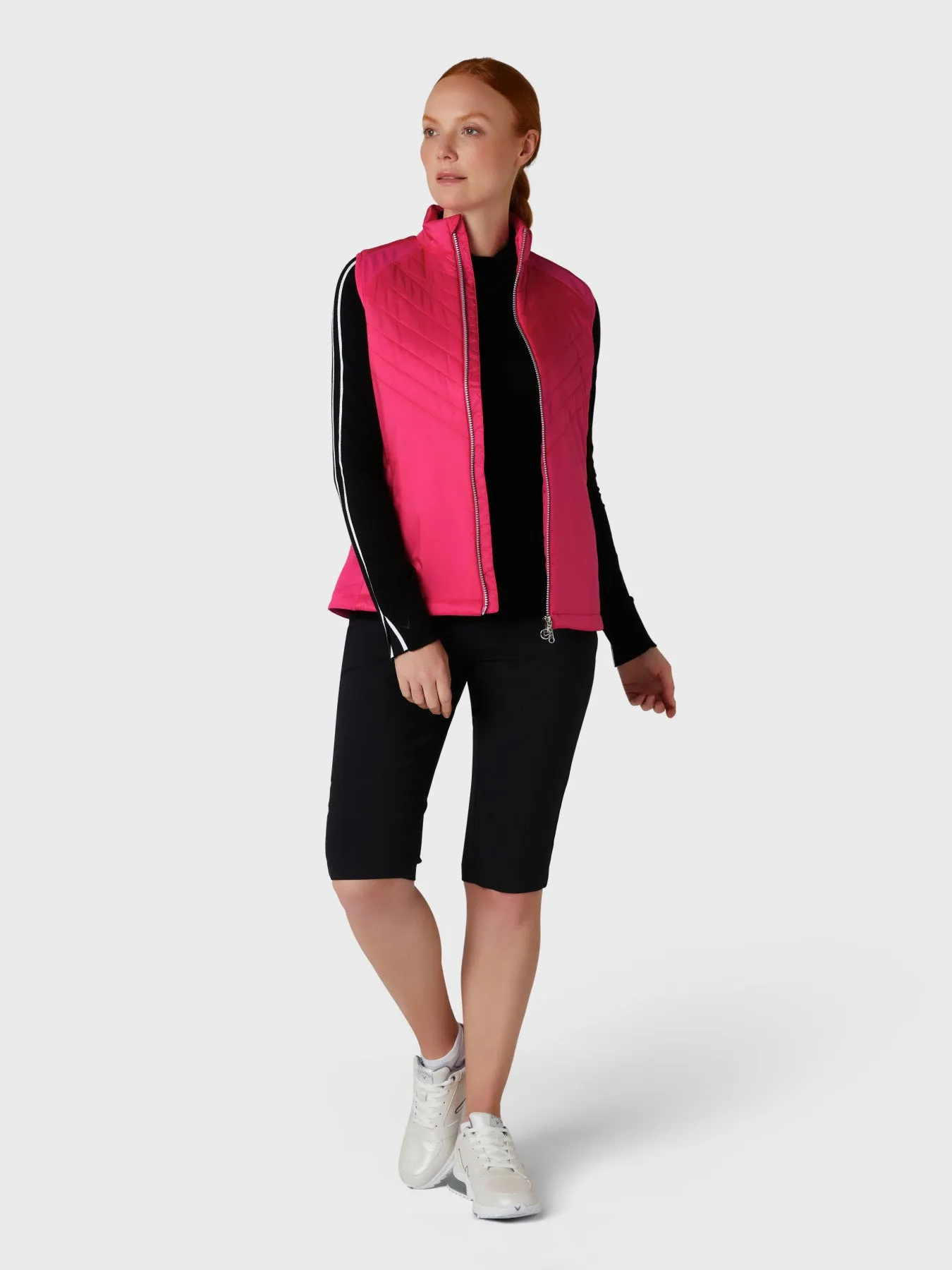 Women's Chevron Quilted Sleeveless Golf Vest In Pink Peacock